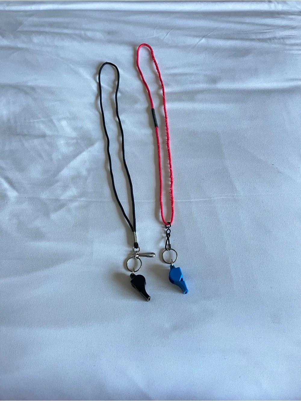 Classic Whistles Pair & Lanyards Black Blue Pealess Referee Safety